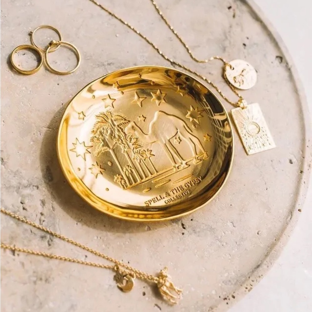 NEW Spell & The Gypsy Gold Plate Limited Edition Small Jewelry Tray Dish w/ Bag